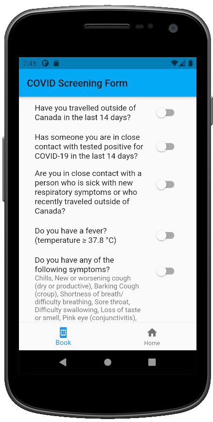 sitdown COVID-19 screening form